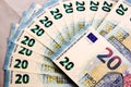 Close up of 20 Euro cash notes Royalty Free Stock Photo