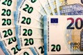 Close up of 20 Euro cash notes Royalty Free Stock Photo