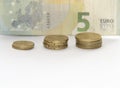 Close up of euro currency. coins, banknotes a Royalty Free Stock Photo