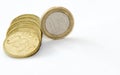 Close up of euro currency. coins on white background Royalty Free Stock Photo