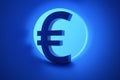 Close-up of the Euro currency icon in the blue tunnel