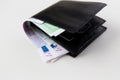 Close up of euro paper money in wallet on table Royalty Free Stock Photo