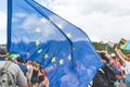 Close up on the European Union Flag on the Prague Gay Pride parade