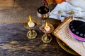 Close up of eve passover jewish holiday passover matzot and tallit the substitute for bread on the Jewish Passover