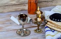 Close up of eve passover jewish holiday passover matzot and tallit the substitute for bread on the Jewish Passover