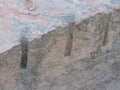 An close up example of the quarried rock that can be found at the Temple Quarry Trail at the the Red Saint George Sandstone