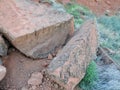 An close up example of the quarried rock that can be found at the Temple Quarry Trail at the the Red Saint George Sandstone Royalty Free Stock Photo