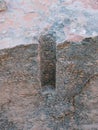 An close up example of the quarried rock that can be found at the Temple Quarry Trail at the the Red Saint George Sandstone