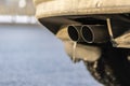 close up exaust pipe of a car releasing gas b Royalty Free Stock Photo