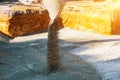 Close up of excavator bucket scooping gravel from in the building foundation Royalty Free Stock Photo