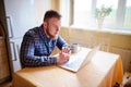 Close up of executive business man with laptop working concentrated Royalty Free Stock Photo