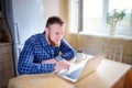 Close up of executive business man with laptop working concentrated Royalty Free Stock Photo