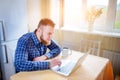 Close up of executive business man with laptop working concentrated Royalty Free Stock Photo