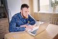 Close up of executive business man with laptop working concentrated Royalty Free Stock Photo