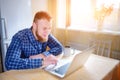 close up of executive business man with laptop working concentra Royalty Free Stock Photo