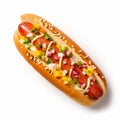 Close-up Of Exotic Hotdog With Sprinkles And Tomatoes