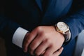 Close up of an expensive elegant watch in hand Royalty Free Stock Photo