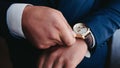 close up of an expensive elegant watch in hand Royalty Free Stock Photo