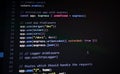 Close-up of Express.js middleware setup in JavaScript backend, showing secure configuration using Helmet, CORS, Morgan, and body Royalty Free Stock Photo