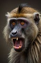 Angry Monkey Displaying Sharp Teeth with Open Mouth in Wild Habitat Captivating Close-Up Royalty Free Stock Photo