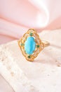 Close-up of exquisite gold gemstone ring Royalty Free Stock Photo