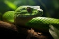 Close-up of exquisite green snake scales and mesmerizing gaze highlighting intricate details
