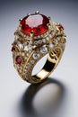 Close up of exquisite ruby and diamond ring,Generative AI Royalty Free Stock Photo