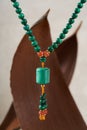Close-up of an exquisite turquoise pendant necklace Royalty Free Stock Photo