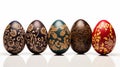 Close-Up of Exquisitely Hand-Decorated Easter Eggs with Fantasy Patterns on White