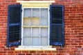 Close up of exterior brick wall and window Royalty Free Stock Photo