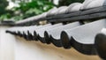 Close-up of the exterior roof of a Zen temple. Asian temple structure detail. Identity of Buddhist architecture. Selective focus Royalty Free Stock Photo