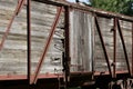 Close up exterior view of an old 19th Century railroad train boxcar Royalty Free Stock Photo