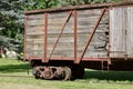 Close up exterior view of an old 19th Century railroad train boxcar Royalty Free Stock Photo