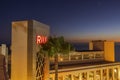 Close up exterior view of RIU Vistamar hotel of Gran Canaria on sunsetsky background. Spain. Royalty Free Stock Photo