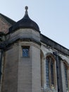 Tower and stained glass windows in the Great Hall of Eltham Palace, England.