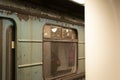 Close-up of exterior of worn-out old and vintage rusty Sovjet style metro train in Budapest Royalty Free Stock Photo