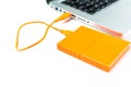 Close up of external hard disk drive for connect to laptop. HDD Royalty Free Stock Photo