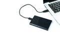 Close up of external hard disk drive for connect to laptop. HDD Royalty Free Stock Photo