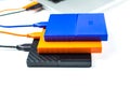 Close up of external hard disk drive for connect to laptop. HDD Royalty Free Stock Photo