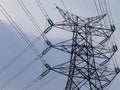 close up extra high voltage electricity pylon Royalty Free Stock Photo