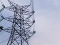 close up extra high voltage electricity pylon Royalty Free Stock Photo