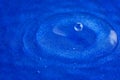 Close up, extreme macro. High speed photography. Drop of water. A splash of water droplets on the surface creates circular waves Royalty Free Stock Photo