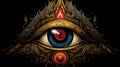 A close up of an eye on a black background, an eye of Horus.