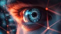 Close up of eye with digital biometric verification. Concept of face id and artificial intelligence. By generative Ai