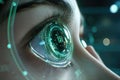 Futuristic eye with digital overlay, showcasing advanced technology and human-machine interface Royalty Free Stock Photo