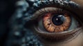 A close up of an eye with a dragon's eyes, AI
