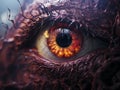 a close up of the eye of an evil creature