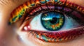 close up of a female eye, colored eye background, female eye background