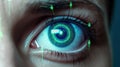 Close-up eye the future cataract protection, scan, contact lens. Royalty Free Stock Photo