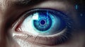 Close-up eye the future cataract protection, scan, contact lens. Royalty Free Stock Photo